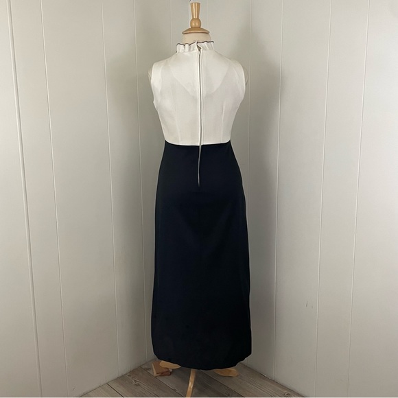 Vintage 70s 80s Colorblock Ruffle V-Neck Sleeveless Midi Dress - Picture 7 of 12